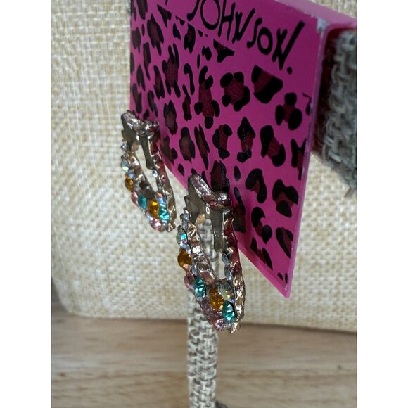 Betsey Johnson Wreath Earrings With Multicolor Crystals & Gold Bow Design Pierce - Picture 4 of 7